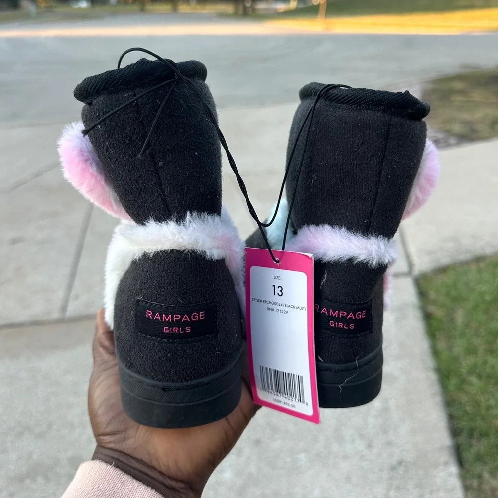 Rampage Little Girls Fur Heart Microsuede Boots Size 13‎ Black